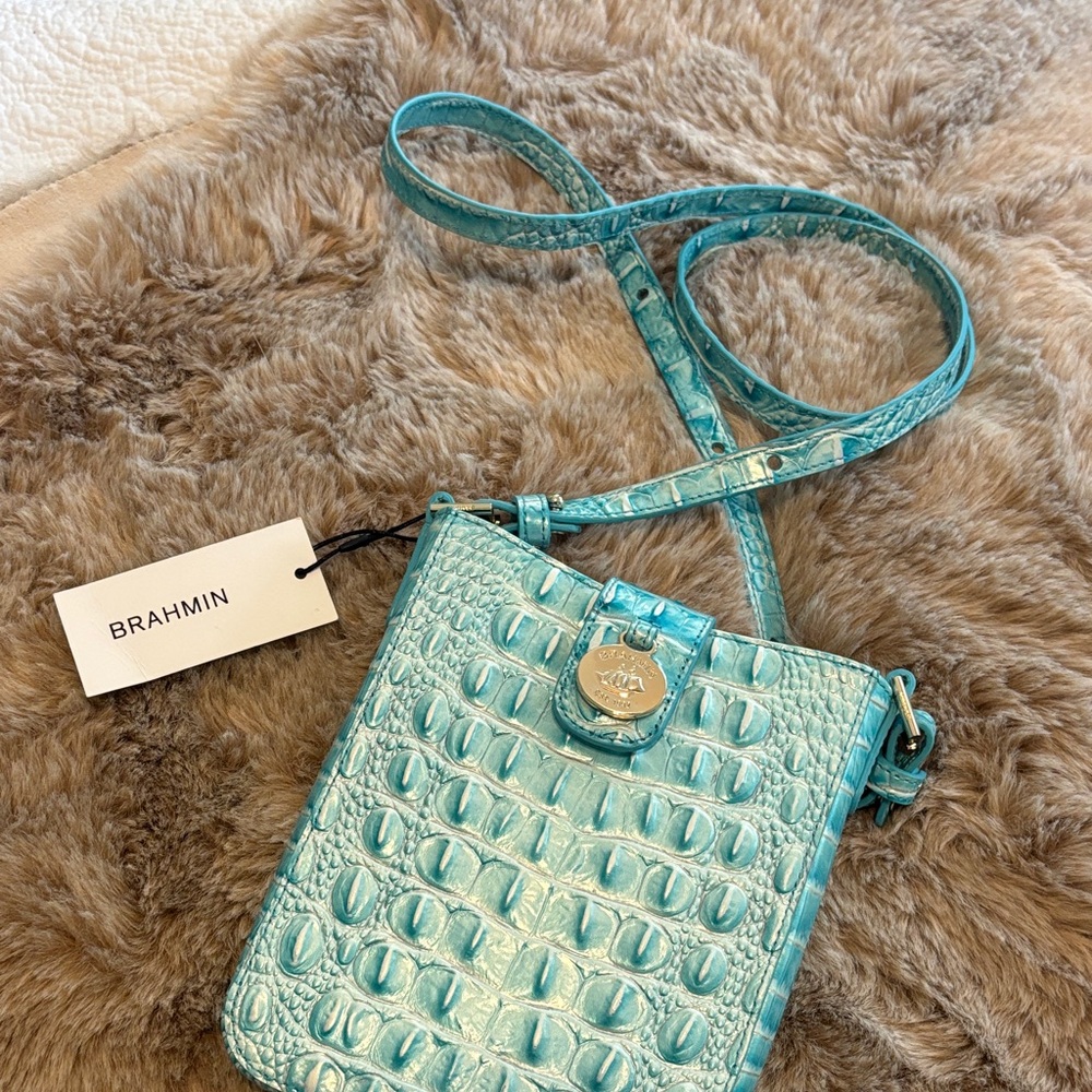 Brahmin Aqua Embossed Crossbody Bag